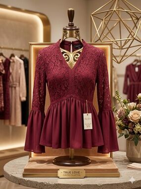 Burgundy Lace Peplum Blouse